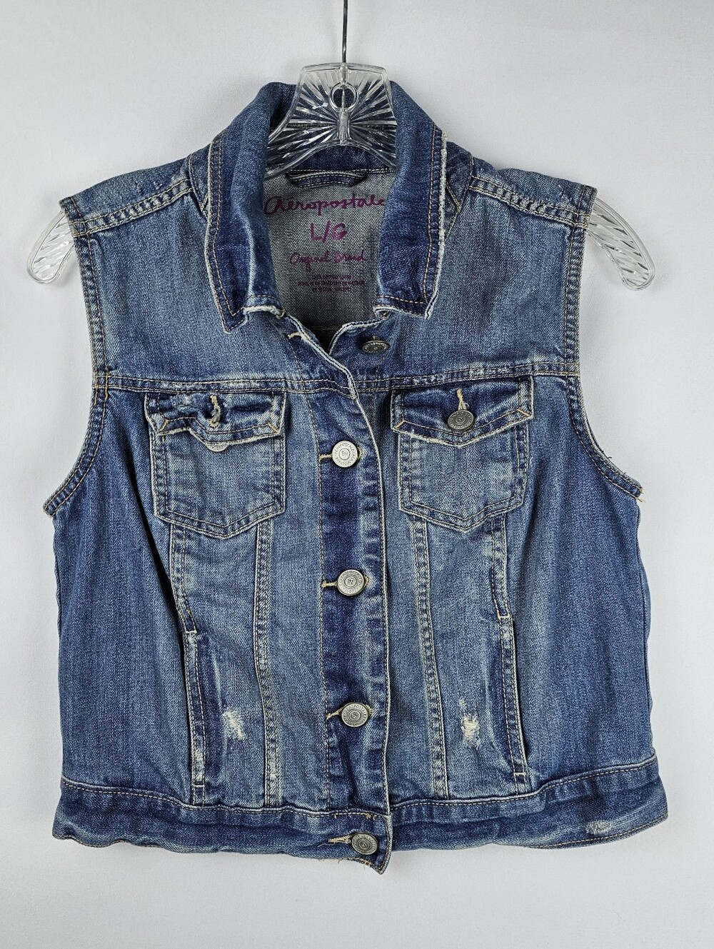 Aeropostale Y2K Cropped Denim Jean Vest Lightly Distressed Women's Lg Festival